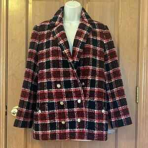 Maje Red and Black Plaid Blazer